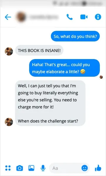 A reader's message: this book is insane, I'm going to buy literally everything else you're selling